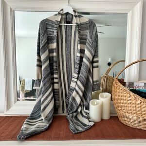 Colour Works Striped Open Front Cardigan in Black and Cream